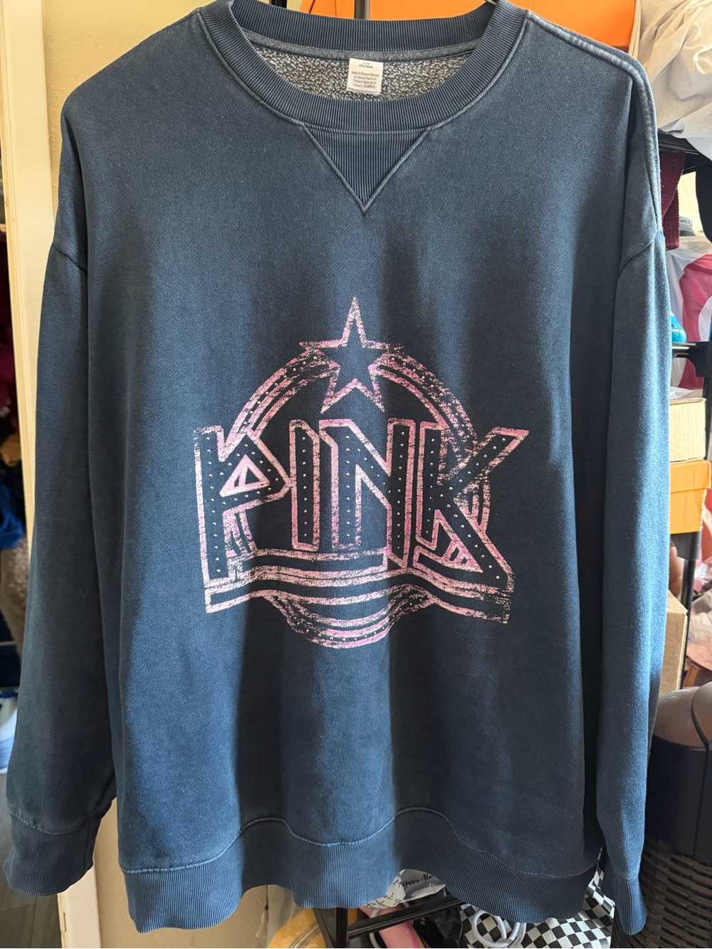 PINK Victoria's Secret Navy Blue Crewneck with Pink Logo Graphic